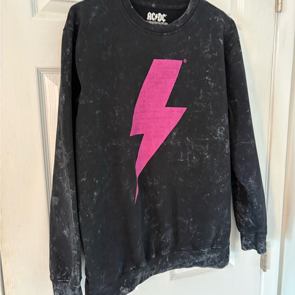 AC/DC Acid Wash Pink Lightning Bolt Graphic Sweatshirt L - Picture 3 of 5